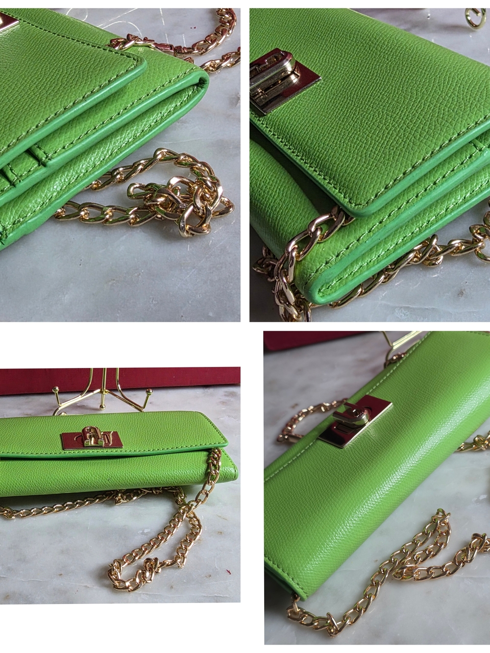 Furla Green Leather Long Wallet W/turnlock Closure & Gold Hardware - Picture 3 of 6